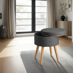 ® Sitzhocker mit Stauraum, rund, gepolstert, in Leinenoptik ^ TecTake Online
