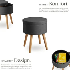 ® Sitzhocker mit Stauraum, rund, gepolstert, in Leinenoptik ^ TecTake Online