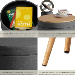 ® Sitzhocker mit Stauraum, rund, gepolstert, in Leinenoptik ^ TecTake Online