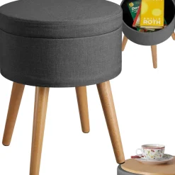 ® Sitzhocker mit Stauraum, rund, gepolstert, in Leinenoptik ^ TecTake Online