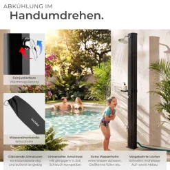 TecTake ® Solardusche, 35 Liter, mit Seifenablage, Regenduschkopf mit Kugelgelenk, extra Wasserhahn, inklusive Schutzhülle New