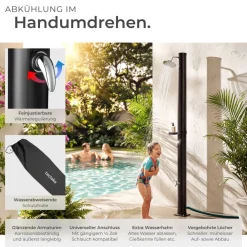 TecTake ® Solardusche, 20 Liter, mit Seifenablage, Regenduschkopf mit Kugelgelenk, extra Wasserhahn, inklusive Schutzhülle Best
