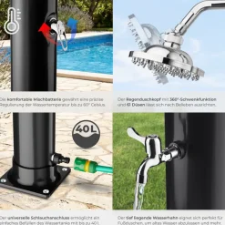 TecTake ® Solardusche, 40 Liter, mit Seifenablage, Regenduschkopf mit Kugelgelenk, extra Wasserhahn, inklusive Schutzhülle Best