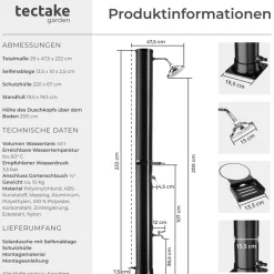 TecTake ® Solardusche, 40 Liter, mit Seifenablage, Regenduschkopf mit Kugelgelenk, extra Wasserhahn, inklusive Schutzhülle Best