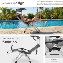 TecTake ® Sonnenliege, klappbar, flexible Rückenlehne und Fußablage, abnehmbare Sitz-, Arm- und Kopfpolster, mit Ablagetisch und Stautasche Best