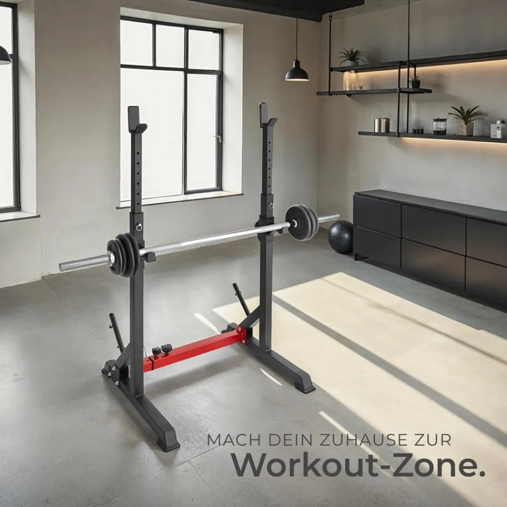 TecTake ® Squat Rack, multifunktional, Höhe und Breite verstellbar, bodenschonende Kunststoffkappen, inklusive 2 Aufnahmen für Hantelscheiben Best