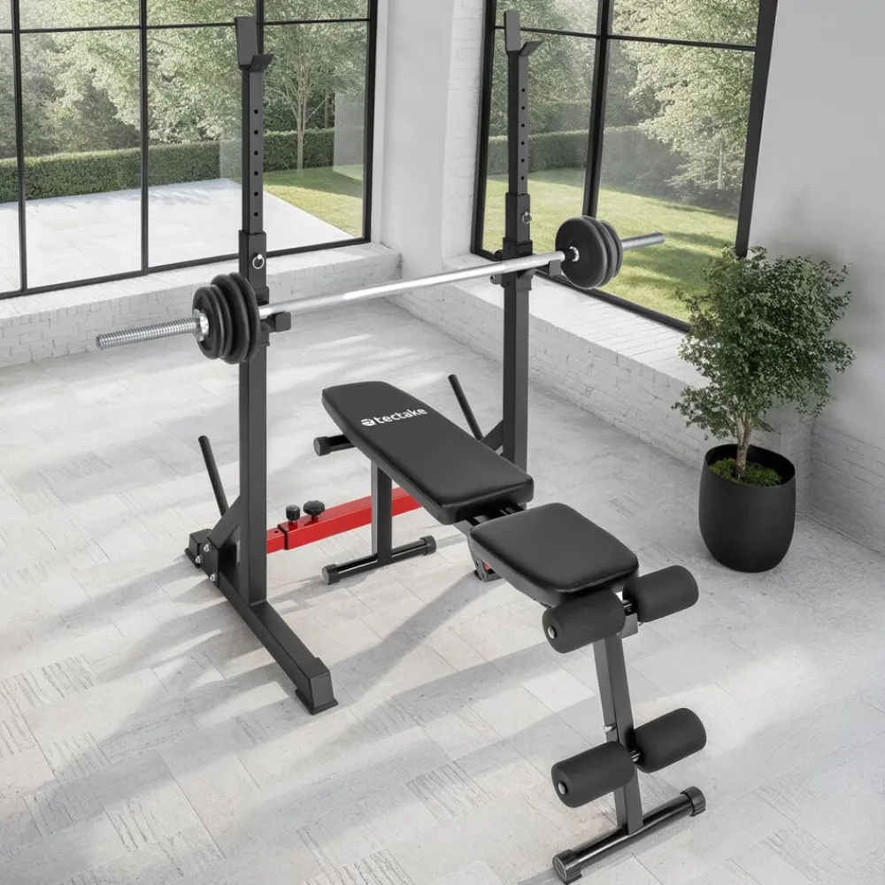 TecTake ® Squat Rack, multifunktional, Höhe und Breite verstellbar, bodenschonende Kunststoffkappen, inklusive 2 Aufnahmen für Hantelscheiben Best