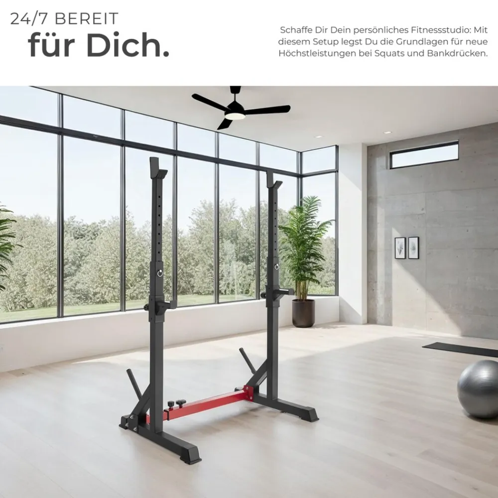 TecTake ® Squat Rack, multifunktional, Höhe und Breite verstellbar, bodenschonende Kunststoffkappen, inklusive 2 Aufnahmen für Hantelscheiben Best