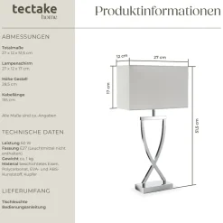 TecTake ® Tischleuchte, modernes Design, blendfreies Licht, Kippschalter am Kabel, 27 x 12 x 51,5 cm chromfarben Outlet