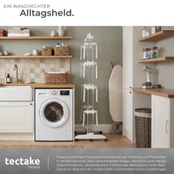 TecTake ® Turmwäscheständer, klappbar, 2 schwenkbare Seitenflügel, 6 drehbare Doppelrollen, 2 mit Feststellbremsen Sale