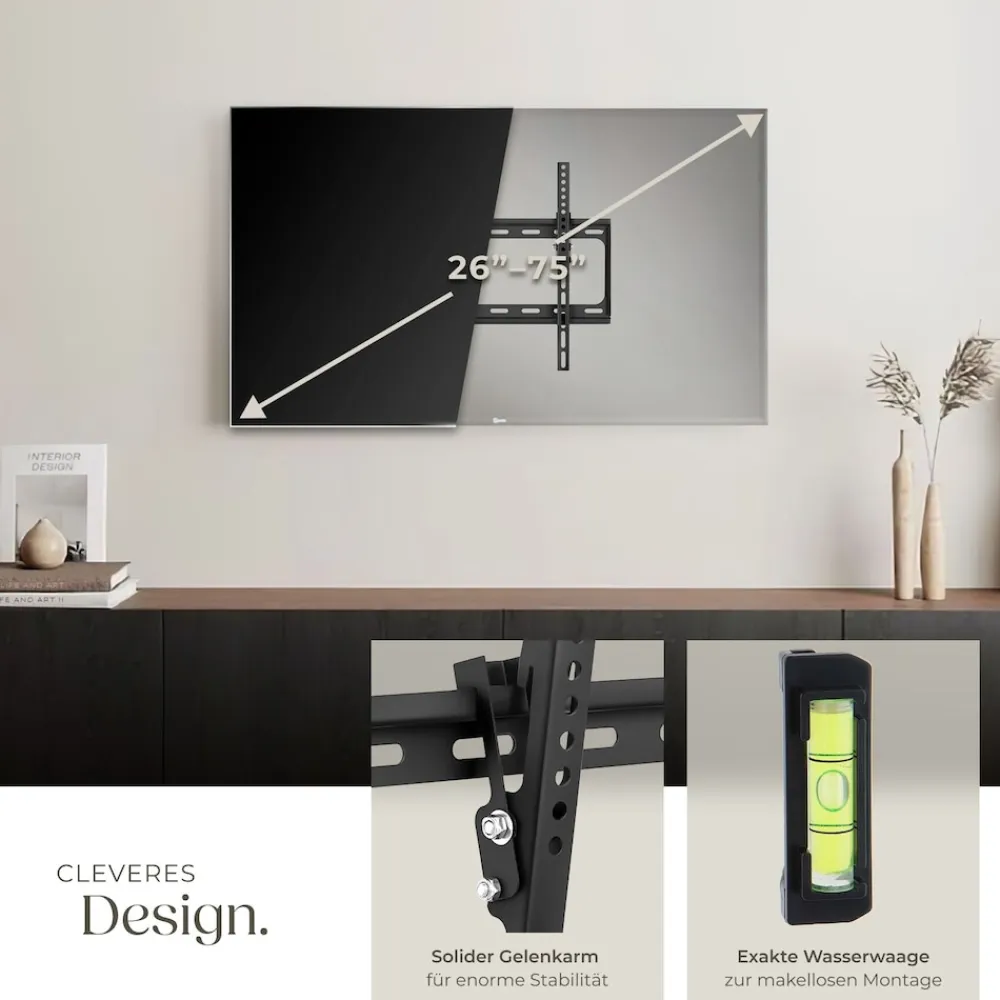 ® TV Wandhalterung, für 26 - 75 Zoll (66 - 191 cm), neigbar und stufenlos breitenverstellbar, bis 100 kg ^ TecTake Clearance