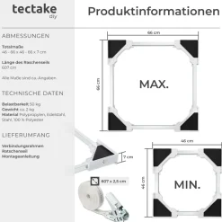 ® Verbindungsrahmen, für Waschmaschinen und Wäschetrockner, langlebiger Kunststoff und rostfreier Edelstahl, 46 - 66 x 46 - 66 x 7 cm, inklusive Ratschenseil ^ TecTake Sale