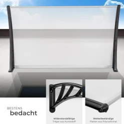 TecTake ® Vordach, in Bogenform, transparent und UV-beständig, 120 x 93 cm Clearance