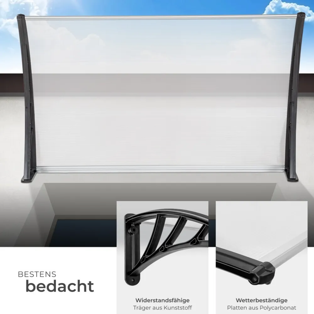 TecTake ® Vordach, in Bogenform, transparent und UV-beständig, 120 x 93 cm Clearance