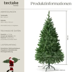® Weihnachtsbaum, verschiedene Größen, künstlich, Spritzguss, formbar mit viel Volumen, inklusive Metallständer mit Kunststoffkappen ^ TecTake Discount