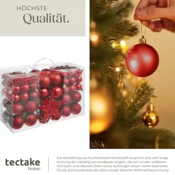 TecTake ® Weihnachtskugeln, 86-er Set in Rot, inklusive Perlenkette und Stern, matt, glänzend und glitzernd, Durchmesser 3, 4 und 6 cm Outlet