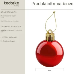 ® Weihnachtskugeln, 24er-Set in Rot, matt, glänzend und glitzernd, Durchmesser 4 cm ^ TecTake New