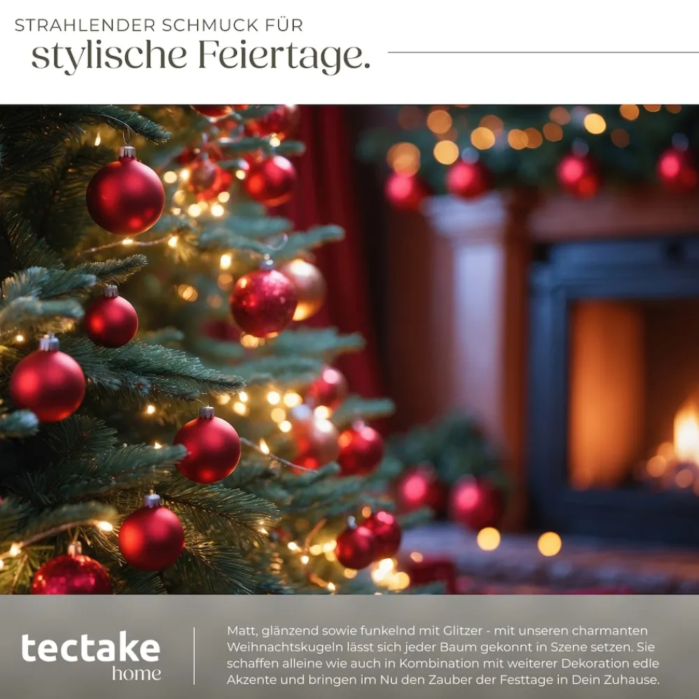 ® Weihnachtskugeln, 24er-Set in Rot, matt, glänzend und glitzernd, Durchmesser 4 cm ^ TecTake New