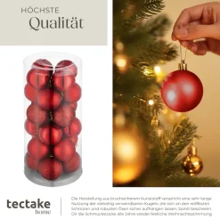 ® Weihnachtskugeln, 24er-Set in Rot, matt, glänzend und glitzernd, Durchmesser 4 cm ^ TecTake New