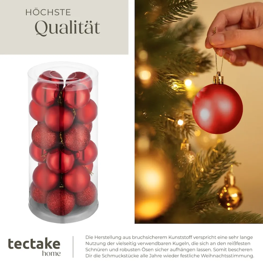 ® Weihnachtskugeln, 24er-Set in Rot, matt, glänzend und glitzernd, Durchmesser 4 cm ^ TecTake New