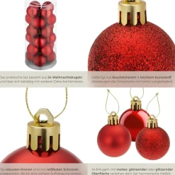 ® Weihnachtskugeln, 24er-Set in Rot, matt, glänzend und glitzernd, Durchmesser 4 cm ^ TecTake New