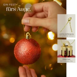 ® Weihnachtskugeln, 24er-Set in Rot, matt, glänzend und glitzernd, Durchmesser 4 cm ^ TecTake New