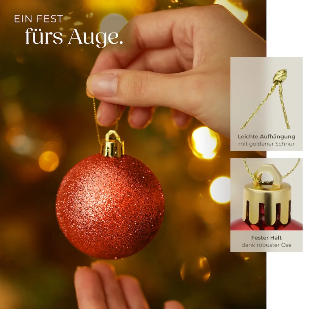 ® Weihnachtskugeln, 24er-Set in Rot, matt, glänzend und glitzernd, Durchmesser 4 cm ^ TecTake New