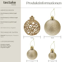 TecTake ® Weihnachtskugeln, 100er-Set in Gold, matt, glänzend und glitzernd, Durchmesser 3, 4 und 6 cm New