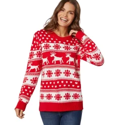 ® Weihnachtspullover Winterzauber rot-weiß für Frauen ^ TecTake Best