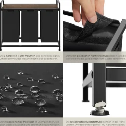 ® Wäschesortierer, Industrial-Style, 2 oder 3 ausziehbare Fächer, mit Ablage, höhenverstellbare Kunststofffüße ^ TecTake Discount