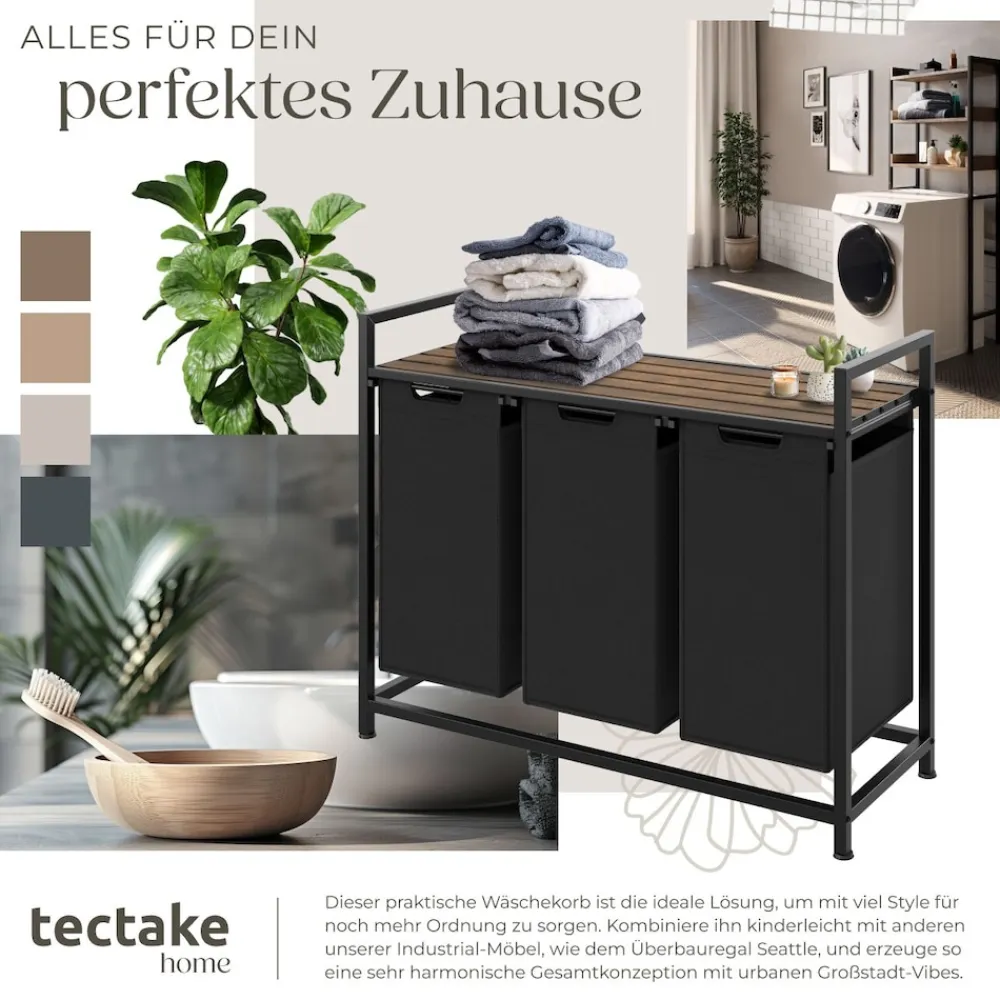 ® Wäschesortierer, Industrial-Style, 2 oder 3 ausziehbare Fächer, mit Ablage, höhenverstellbare Kunststofffüße ^ TecTake Discount