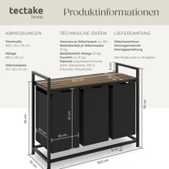 ® Wäschesortierer, Industrial-Style, 2 oder 3 ausziehbare Fächer, mit Ablage, höhenverstellbare Kunststofffüße ^ TecTake Discount