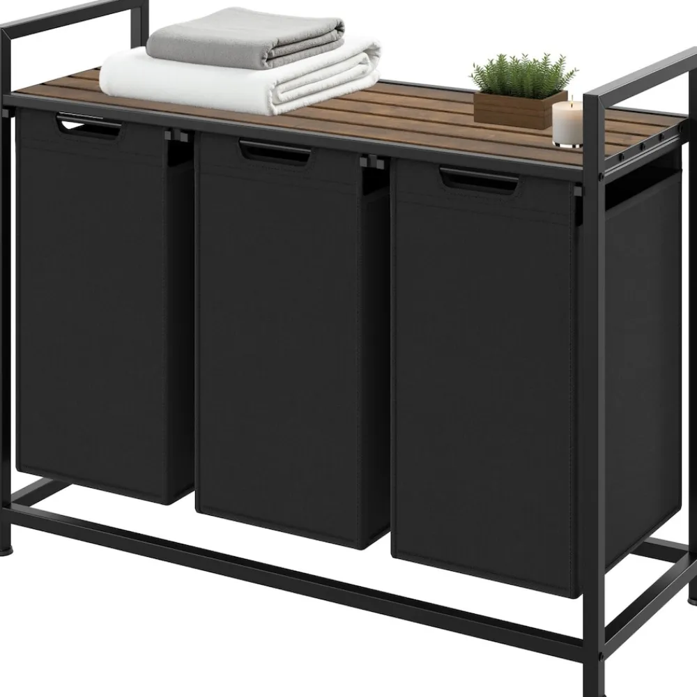 ® Wäschesortierer, Industrial-Style, 2 oder 3 ausziehbare Fächer, mit Ablage, höhenverstellbare Kunststofffüße ^ TecTake Discount