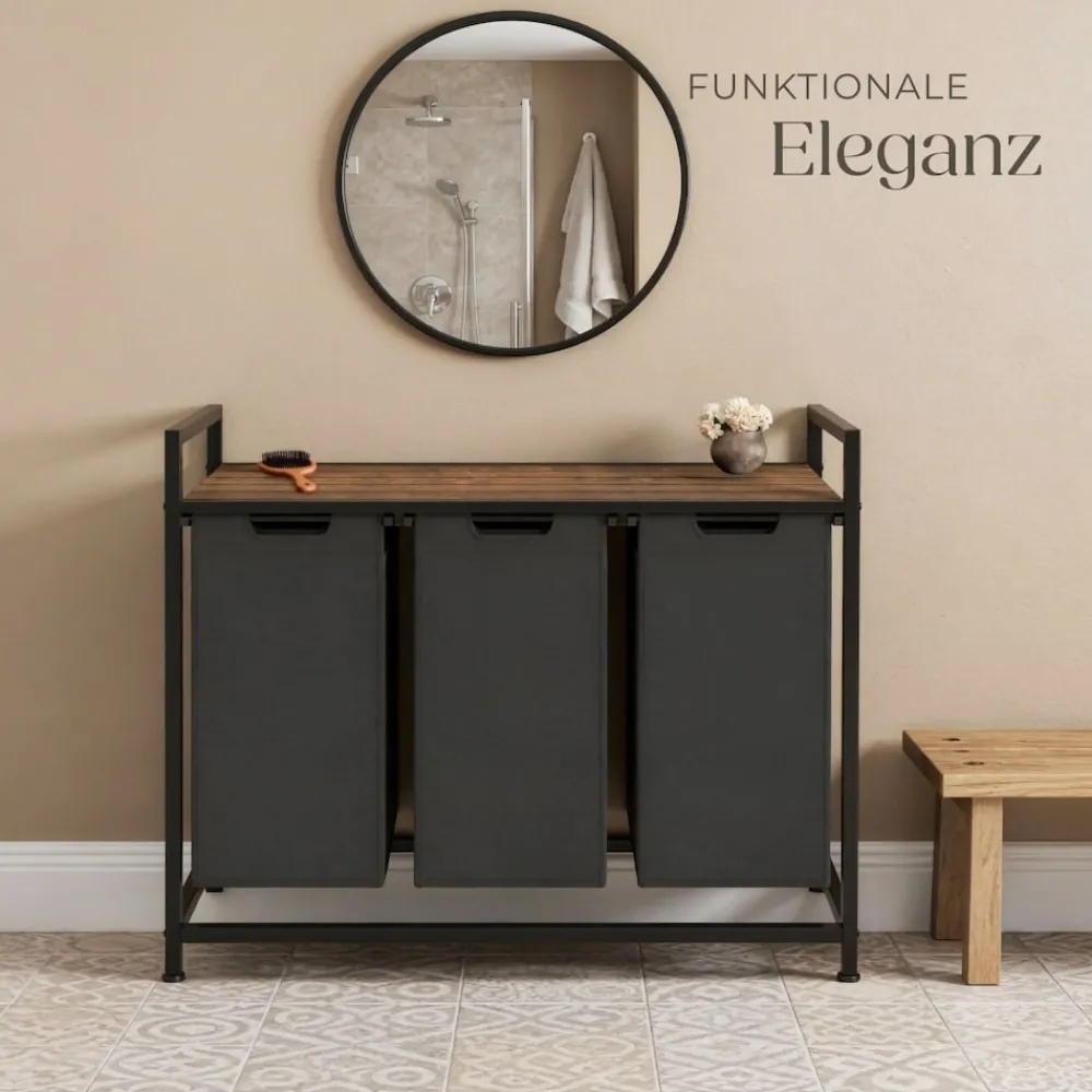 ® Wäschesortierer, Industrial-Style, 2 oder 3 ausziehbare Fächer, mit Ablage, höhenverstellbare Kunststofffüße ^ TecTake Discount