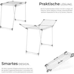 ® Wäscheständer, klappbar, 2 Kleinteilehalter, bodenschonende Füße ^ TecTake Discount