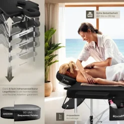 ® 3 Zonen Massageliege, Breite 78 cm, Polsterung 5 cm, mit Aluminiumgestell, 212 x 108 x 90 cm ^ TecTake New