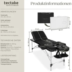 TecTake ® 3 Zonen Massageliege, Breite 61 cm, Polsterung 5 cm, mit Aluminiumgestell, 210 x 95 x 90 cm schwarz Sale