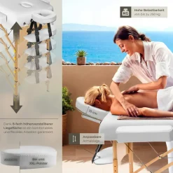 TecTake ® 3 Zonen Massageliege, Breite 70 cm, Polsterung 10 cm, mit Holzgestell, 218 x 102 x 90 cm weiß Clearance