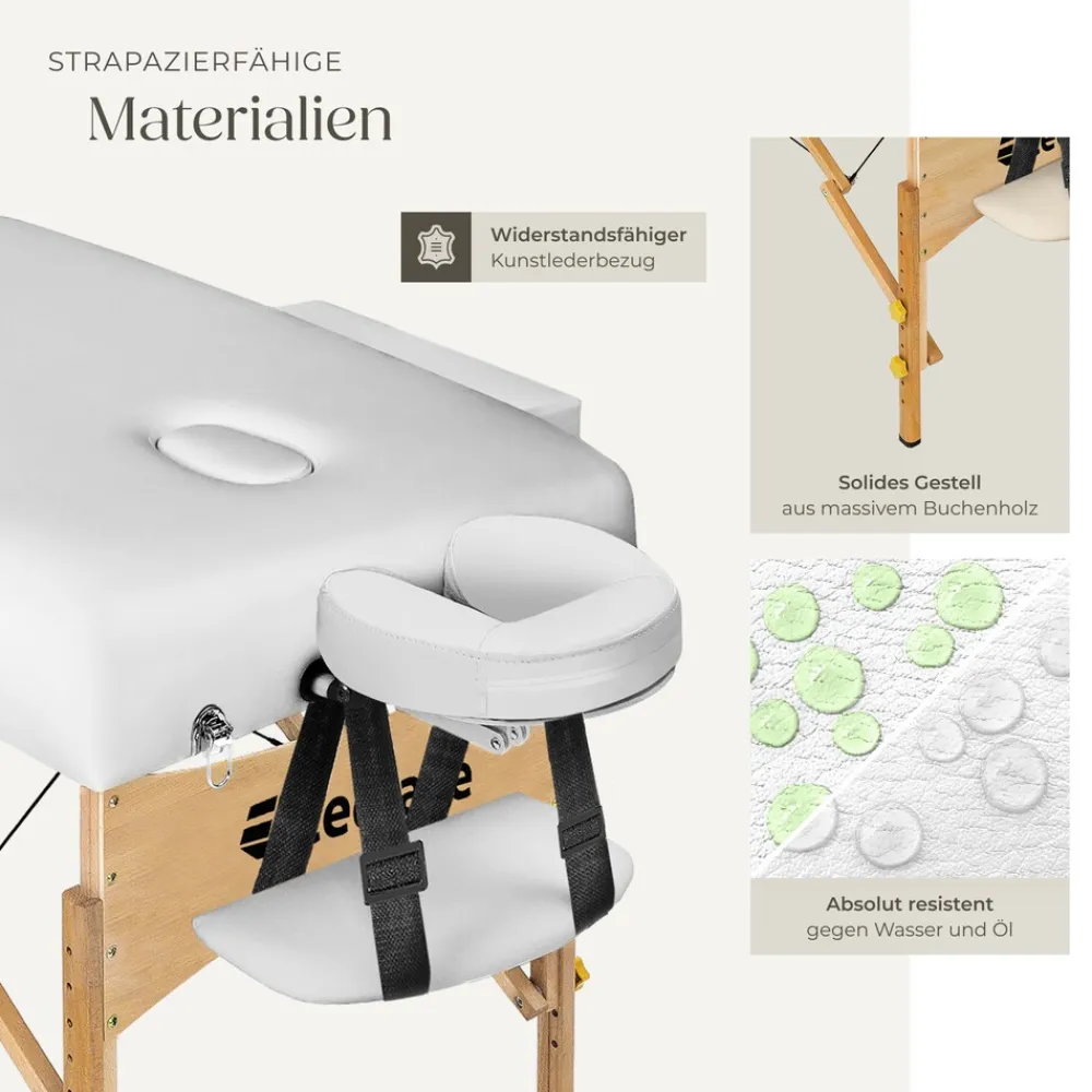 TecTake ® 3 Zonen Massageliege, Breite 70 cm, Polsterung 10 cm, mit Holzgestell, 218 x 102 x 90 cm weiß Clearance