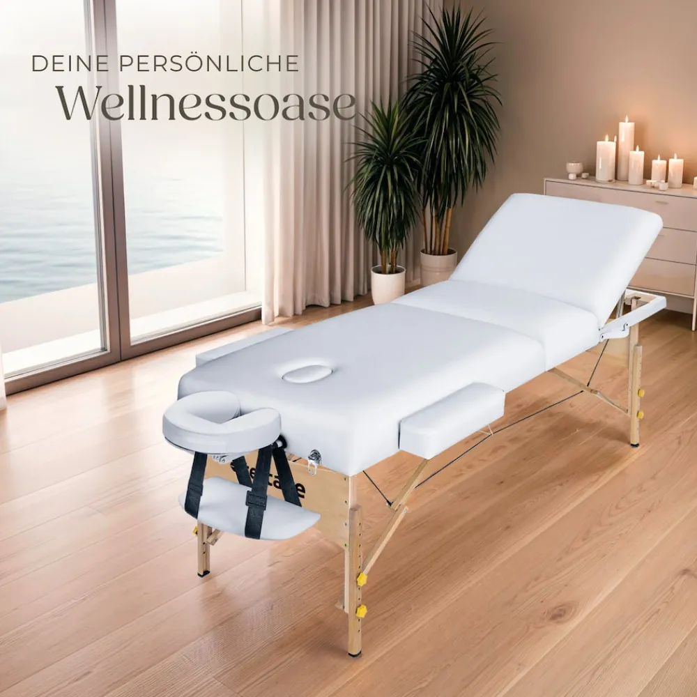 TecTake ® 3 Zonen Massageliege, Breite 70 cm, Polsterung 10 cm, mit Holzgestell, 218 x 102 x 90 cm weiß Clearance