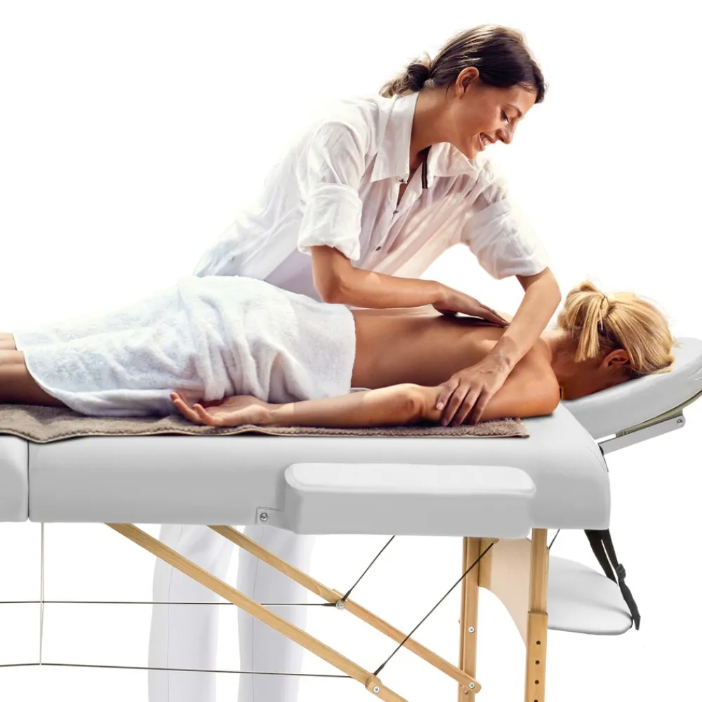 TecTake ® 3 Zonen Massageliege, Breite 70 cm, Polsterung 10 cm, mit Holzgestell, 218 x 102 x 90 cm weiß Clearance