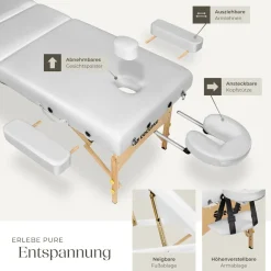 TecTake ® 3 Zonen Massageliege, Breite 70 cm, Polsterung 10 cm, mit Holzgestell, 218 x 102 x 90 cm weiß Clearance