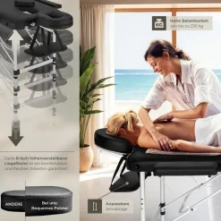 ® 2 Zonen Massageliege, Breite 60 cm, Polsterung 4 cm, mit Aluminiumgestell, 205 x 95 x 89 cm ^ TecTake Discount