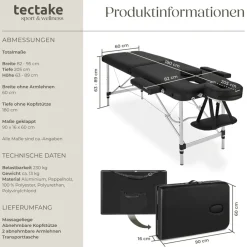 ® 2 Zonen Massageliege, Breite 60 cm, Polsterung 4 cm, mit Aluminiumgestell, 205 x 95 x 89 cm ^ TecTake Discount