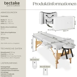 TecTake ® 2 Zonen Massageliege-Set, Breite 59 cm, Polsterung 7,5 cm, mit Holzgestell, 187 x 59 x 65,50 cm weiß Best