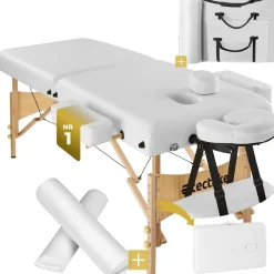 TecTake ® 2 Zonen Massageliege-Set, Breite 59 cm, Polsterung 7,5 cm, mit Holzgestell, 187 x 59 x 65,50 cm weiß Best