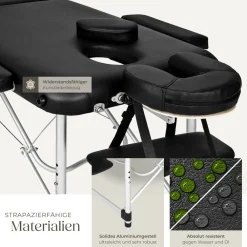 TecTake ® 3 Zonen Massageliege-Set, Breite 60 cm, Polsterung 5 cm, mit Aluminiumgestell, 210 x 95 x 89 cm schwarz New
