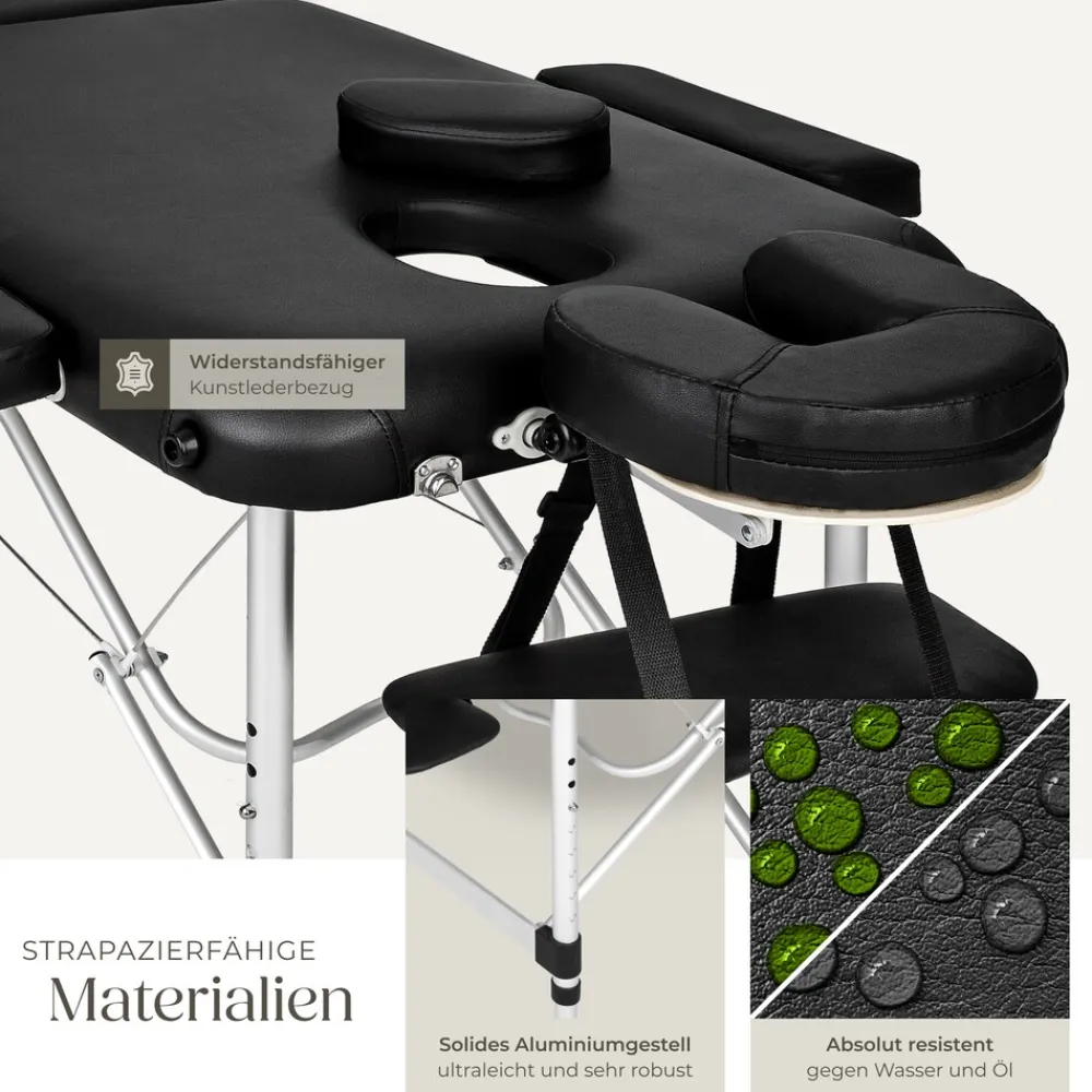 TecTake ® 3 Zonen Massageliege-Set, Breite 60 cm, Polsterung 5 cm, mit Aluminiumgestell, 210 x 95 x 89 cm schwarz New