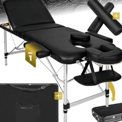 TecTake ® 3 Zonen Massageliege-Set, Breite 60 cm, Polsterung 5 cm, mit Aluminiumgestell, 210 x 95 x 89 cm schwarz New