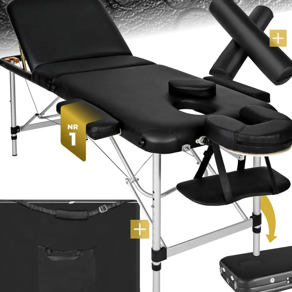 TecTake ® 3 Zonen Massageliege-Set, Breite 60 cm, Polsterung 5 cm, mit Aluminiumgestell, 210 x 95 x 89 cm schwarz New